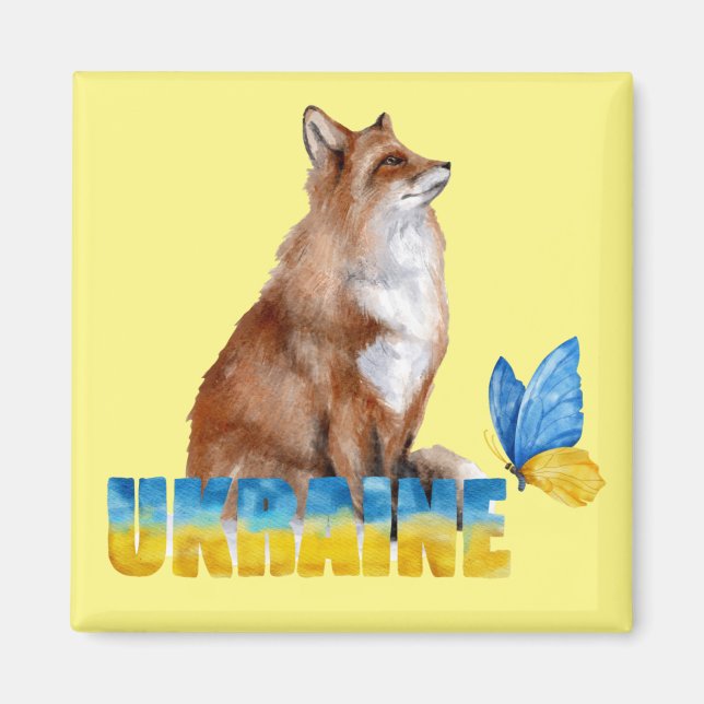 Schöne Wasserfarbe Ukraine Fox und Schmetterling Magnet (Vorne)
