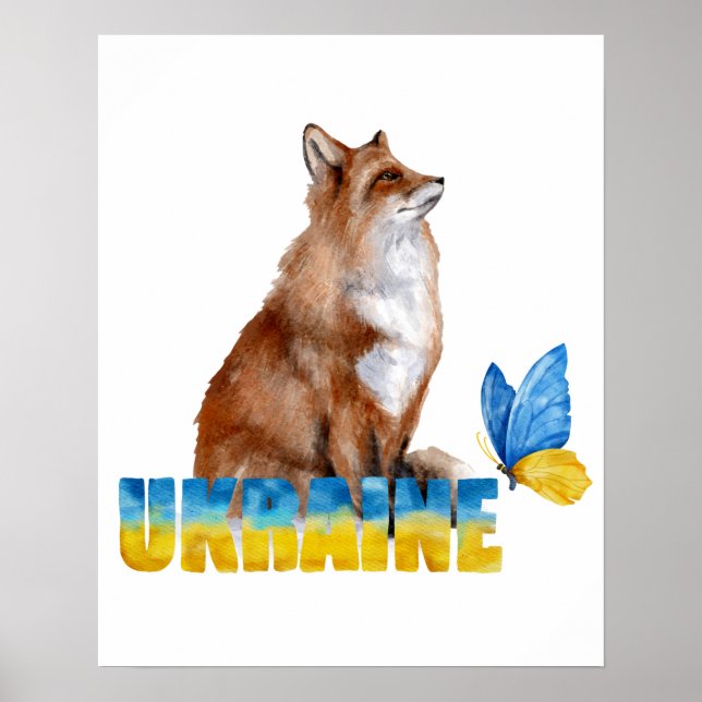 Schöne Wasserfarbe Ukraine Fox und Schmetterling Poster (Vorne)