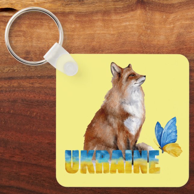 Schöne Wasserfarbe Ukraine Fox und Schmetterling Schlüsselanhänger (Vorderseite)