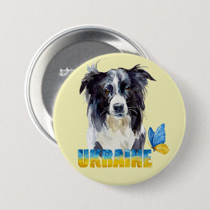 Schöne Wasserfarbe Ukraine Hund und Schmetterling Button