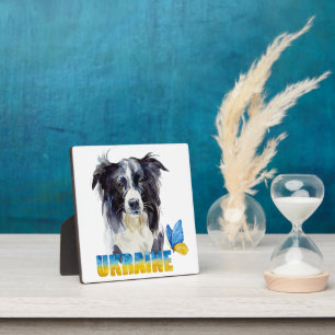 Schöne Wasserfarbe Ukraine Hund und Schmetterling Fotoplatte