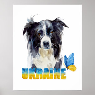 Schöne Wasserfarbe Ukraine Hund und Schmetterling Poster