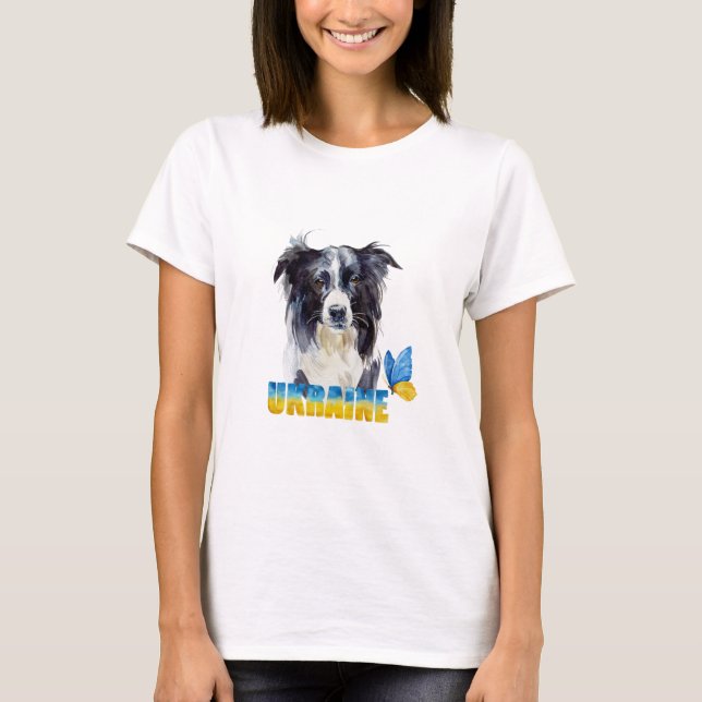 Schöne Wasserfarbe Ukraine Hund und Schmetterling T-Shirt (Vorderseite)