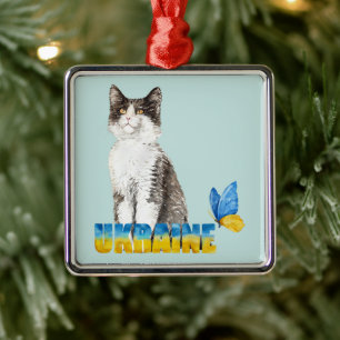 Schöne Wasserfarbe Ukraine Katze und Schmetterling Ornament Aus Metall