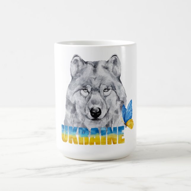 Schöne Wasserfarbe Ukraine Wolf und Schmetterling Kaffeetasse (Mittel)