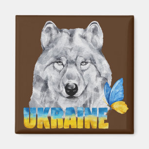 Schöne Wasserfarbe Ukraine Wolf und Schmetterling Magnet