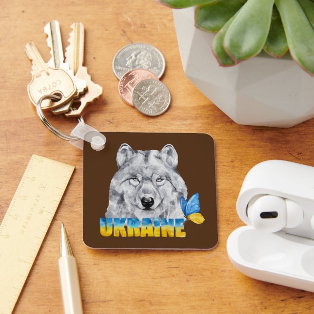 Schöne Wasserfarbe Ukraine Wolf und Schmetterling Schlüsselanhänger (Schreibtisch)