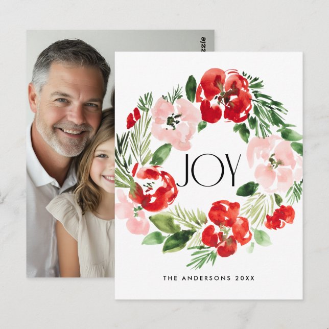 Schöne Wasserfarbe Weihnachtskranz Freude Postkarte (Vorne/Hinten)