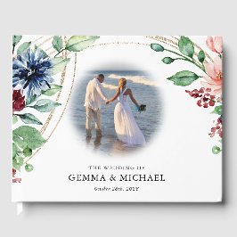 Schöne Wasserfarben Blumen & Grüne Hochzeit Gästebuch