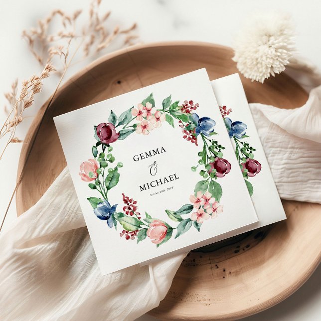 Schöne Wasserfarben Blumen & Grüne Hochzeit Serviette (Von Creator hochgeladen)