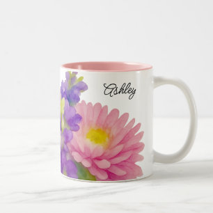 Schöne Wasserfarben-Blumen-Name in eleganter Schri Zweifarbige Tasse