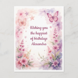 Schöne Wasserfarben-Blumen und Schmetterlinge Postkarte