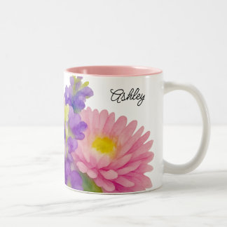 Schöne Wasserfarben-Blumenstrauß-Eigenname Zweifarbige Tasse