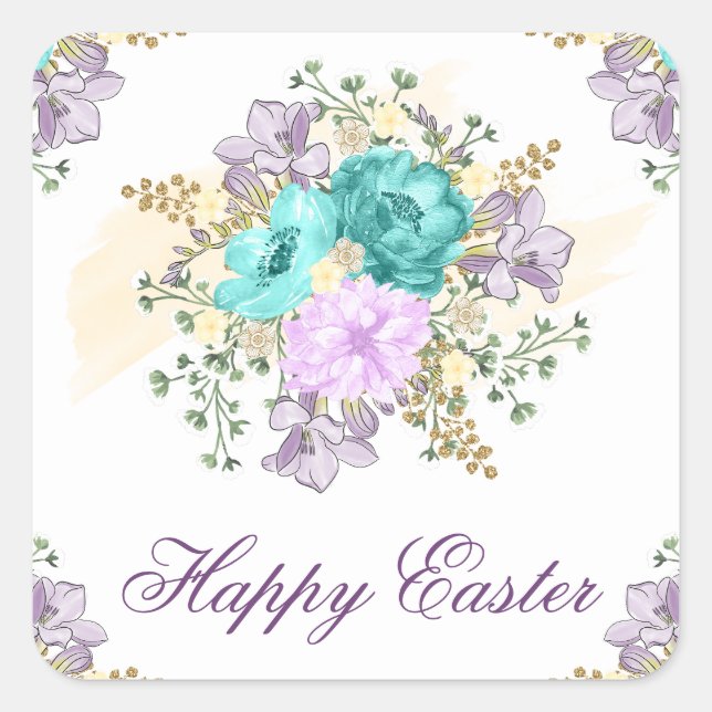 Schöne Wasserfarben Frühling Blumenstrauß Ostern Quadratischer Aufkleber (Vorderseite)