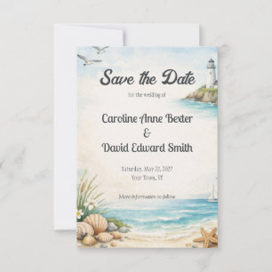 Schöne Wasserfarben Gemalte Meeresküste Coastal Save The Date