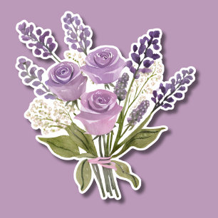Schöne Wasserfarben Lavender Rose Bouquet Wasserdi Aufkleber