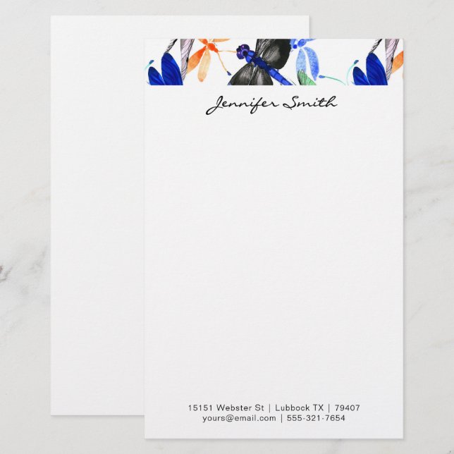 Schöne Wasserfarben-Libellenmuster-Grenze Briefpapier (Vorne/Hinten)