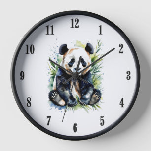 Schöne Wasserfarben Panda Bärenschwarze Zahlen Uhr