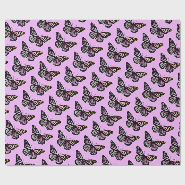 Schöne Wasserfarben-Schmetterlinge Muster Lila Geschenkpapier (Flach)