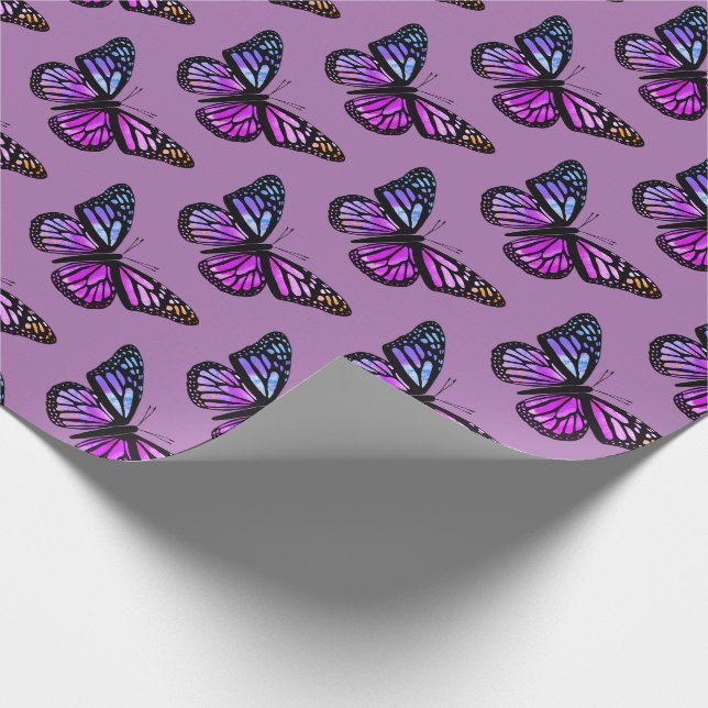 Schöne Wasserfarben-Schmetterlinge Muster Lila Geschenkpapier (Ecke)