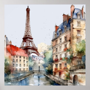 Schöne Wasserfarben von Paris Reise Poster