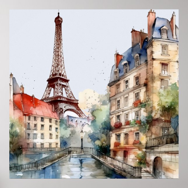 Schöne Wasserfarben von Paris Reise Poster (Vorne)