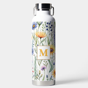 Schöne Wasserfarben-Wildblumen monogrammierte Flor Trinkflasche