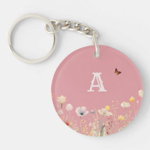 Schöne Wasserfarben-Wildblumen und Monogramm Schlüsselanhänger