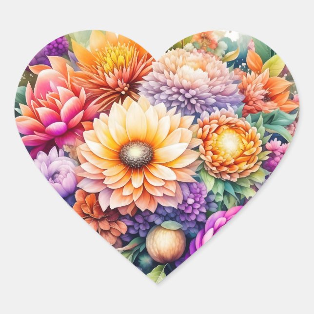 Schöne Wasserfarbenflora Herz-Aufkleber (Vorderseite)