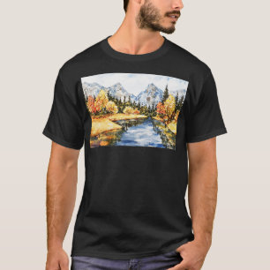 Schöne Wasserfarbeninsel und Berglandschaft T-Shirt