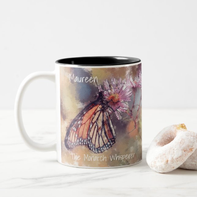 Schöne Wasserfarbenwelt Butterfly Whispern Zweifarbige Tasse (Mit Donut)