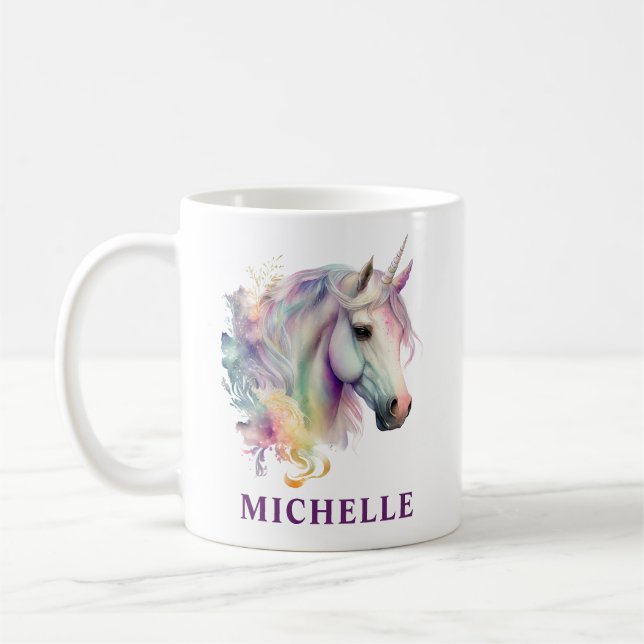 Schöne Wasserfarbenwelt Einhorn und Blume Kaffeetasse (Links)