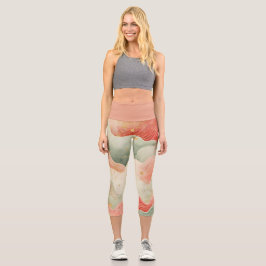 Schöne Wasserfarbwirbel Rot/Grün/Gold Design  Capri Leggings