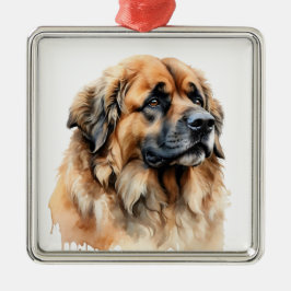 SCHÖNE WATERCOLOR BROWN LEONBERGER DOG ORNAMENT AUS METALL