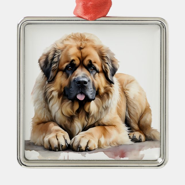 SCHÖNE WATERCOLOR BROWN LEONBERGER DOG ORNAMENT AUS METALL (Vorne)