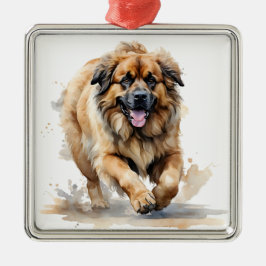 SCHÖNE WATERCOLOR BROWN LEONBERGER DOG ORNAMENT AUS METALL