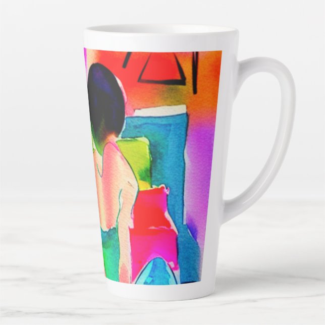 Schöne Watercolor-Frau Milchtasse (Rechts)