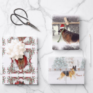 Schöne Watercolor German Shepherds Weihnachten Geschenkpapier Set