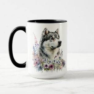 SCHÖNE WATERCOLOR SIBERIAN HUSKY HUSKY DOG TASSE