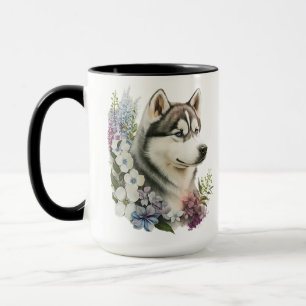 SCHÖNE WATERCOLOR SIBERIAN HUSKY HUSKY DOG TASSE
