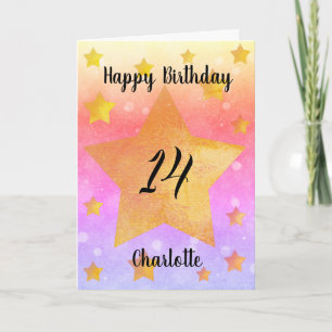 Schöne Watercolor Stars 14. Geburtstag Karte