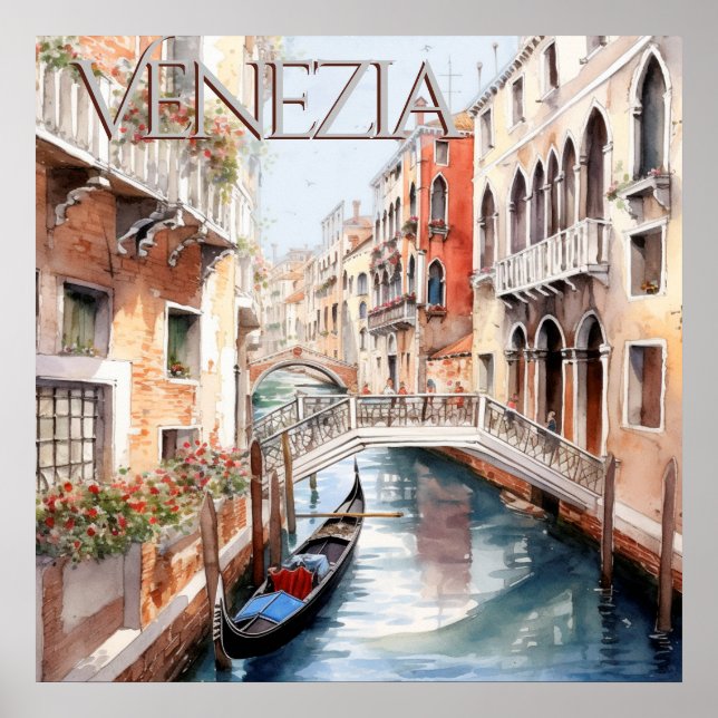 Schöne Watercolor Venedig Canal Travel Poster (Vorne)