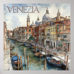 Schöne Watercolor Venedig Canal Travel Poster