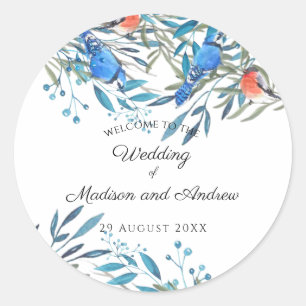 Schöne Watercolor-Vögel und Foliage-Hochzeit Runder Aufkleber
