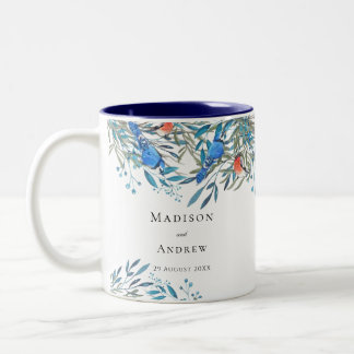 Schöne Watercolor-Vögel und Foliage-Hochzeit Zweifarbige Tasse