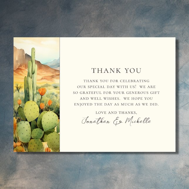 Schöne Watercolor-Wüste-Kakteen Wedding Dankeskarte (Front - Beautiful Watercolor Desert Cactus Wedding Thank You Card)