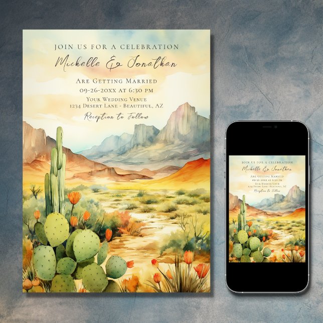 Schöne Watercolor-Wüste-Kakteen Wedding Einladung (Printed and Digital - Beautiful Watercolor Desert Cactus Southwestern Invitation)