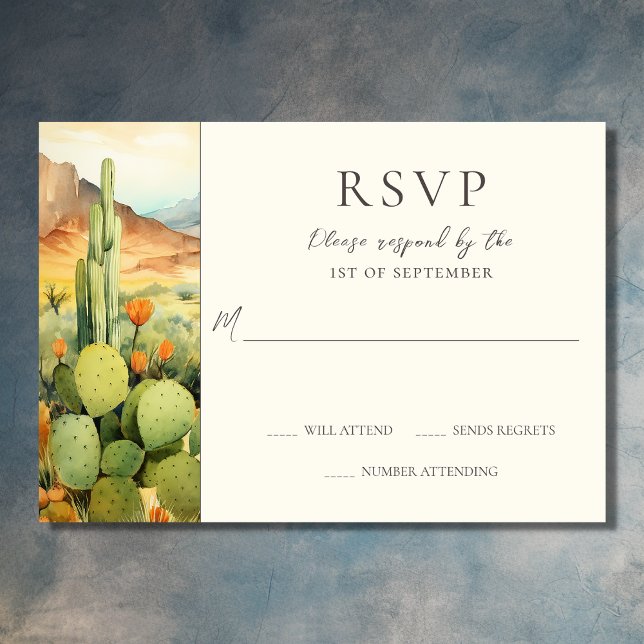 Schöne Watercolor-Wüste-Kakteen Wedding RSVP Karte (Front - Beautiful Desert Cactus Southwestern Wedding RSVP Card)