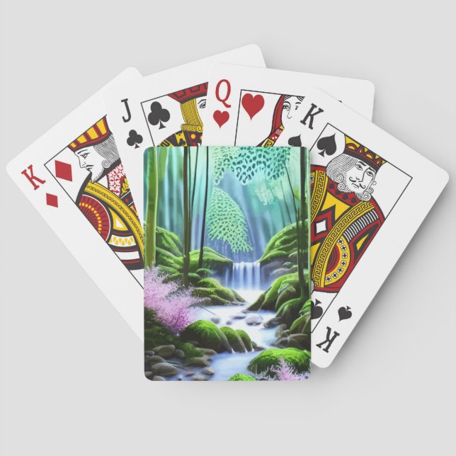 Schöne Waterfall Forest Playing Cards Spielkarten (Rückseite)