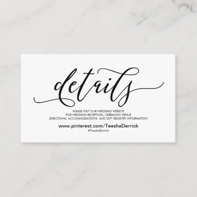 Schöne Website-Detailkarte für Hochzeiten Begleitkarte (Vorderseite)